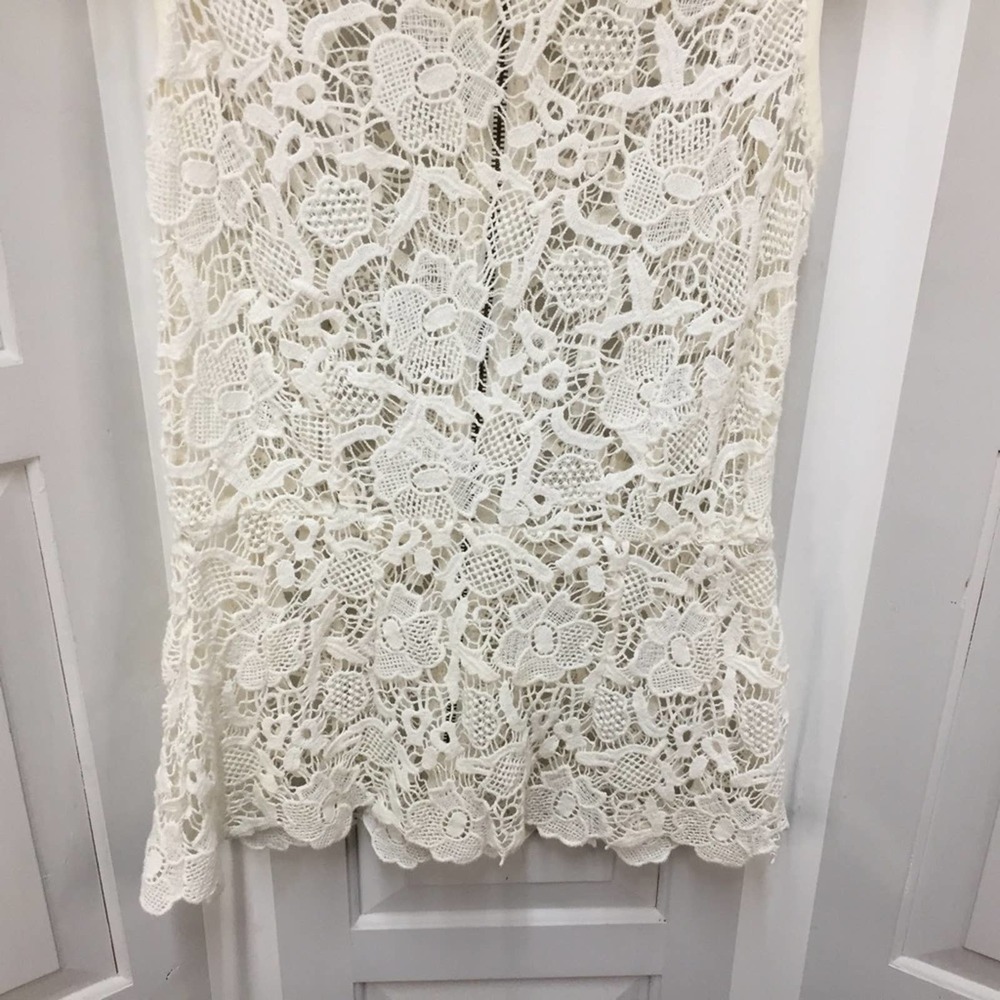 CAbi White Crocheted Lace Sheer Peplum Top - Picture 3 of 16